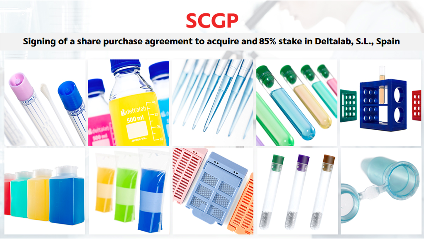 SCGP makes inroads into medical supplies and labware industry Signing of a share purchase agreement to acquire and 85% stake in Deltalab, S.L., Spain