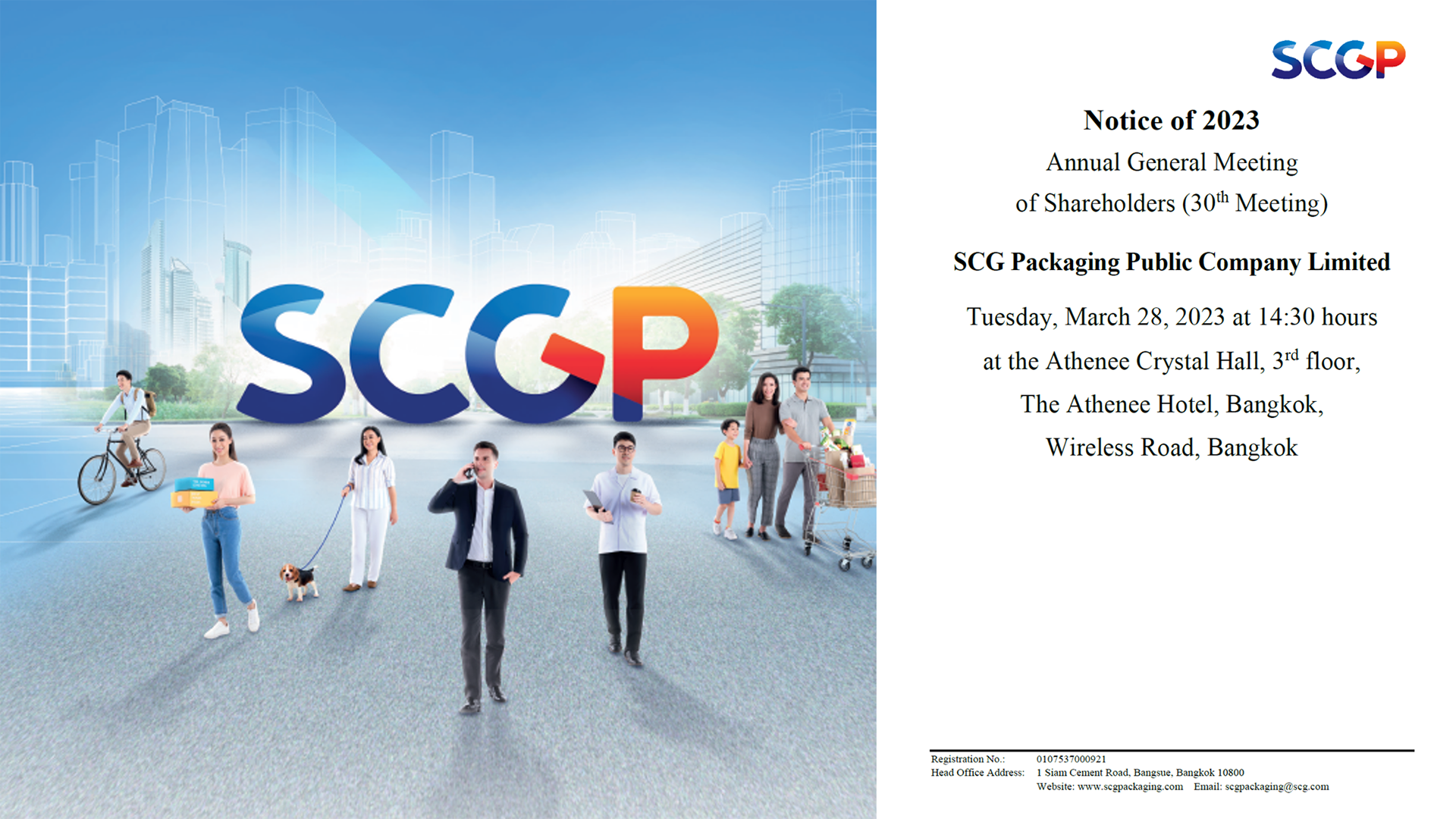 Notice of 2023 Annual General Meeting of Shareholders (The 30th Meeting) of SCG Packaging Public Company Limited