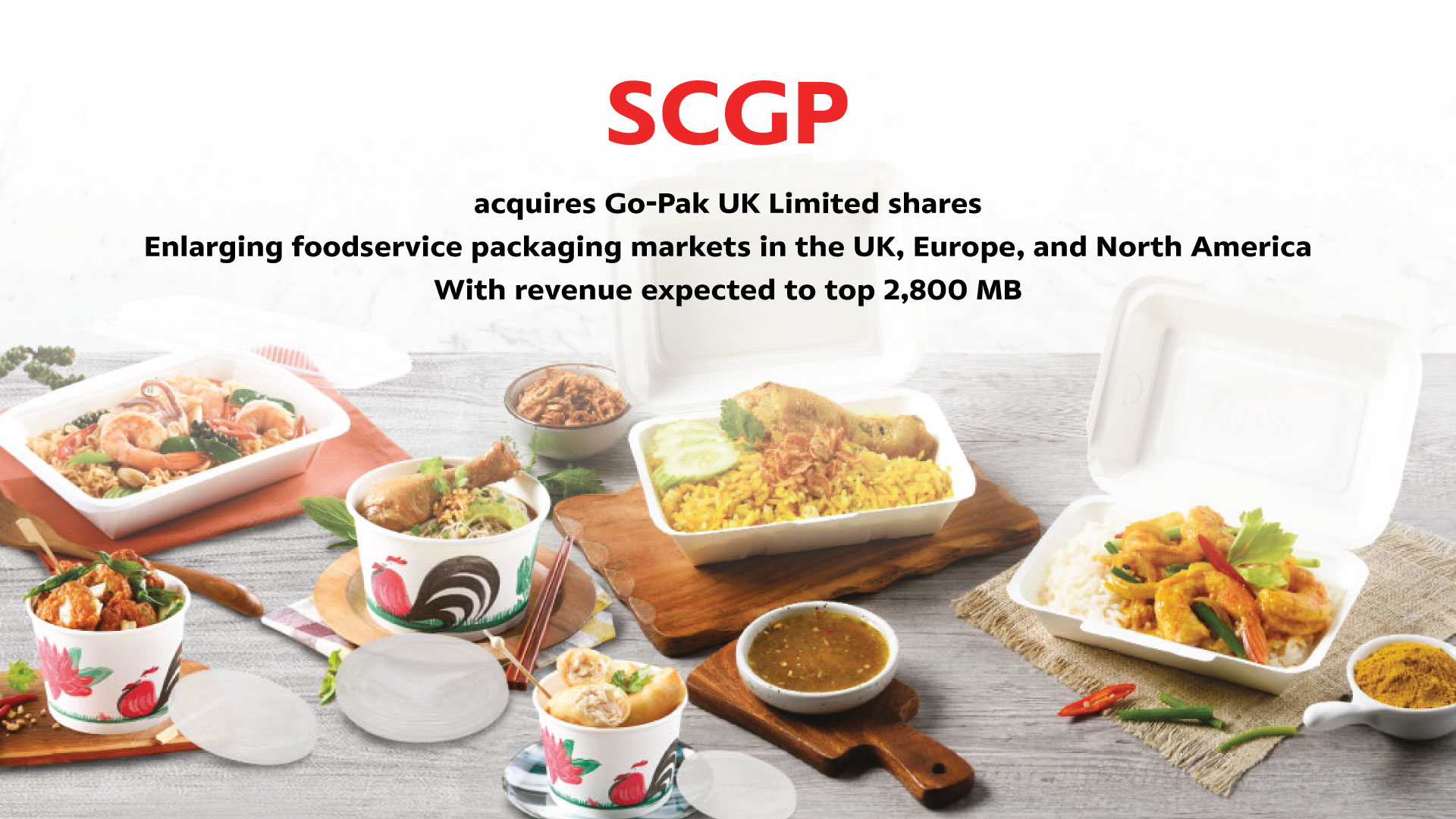 SCGP acquires Go-Pak UK Limited shares Enlarging foodservice packaging markets in the UK, Europe, and North America With revenue expected to top 2,800 MB