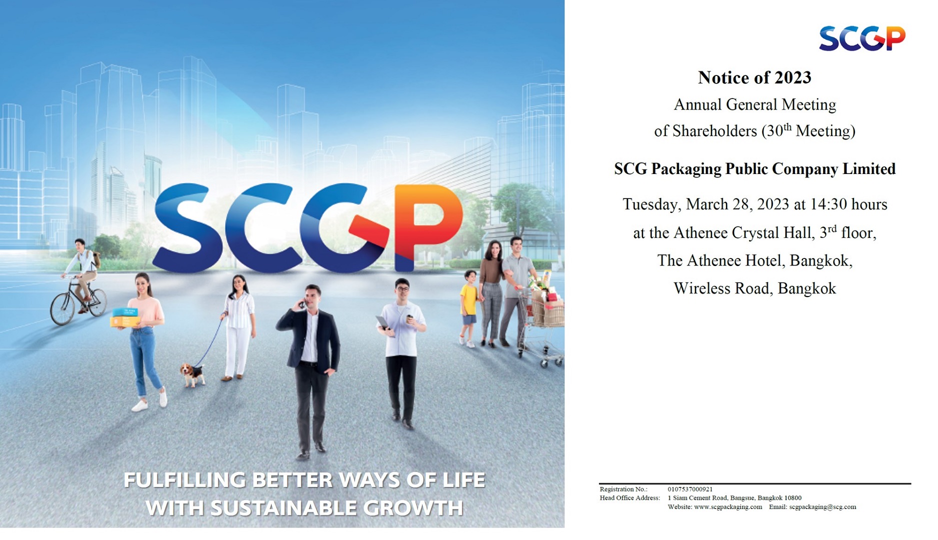 Notice of 2023 Annual General Meeting of Shareholders (The 30th Meeting) of SCG Packaging Public Company Limited