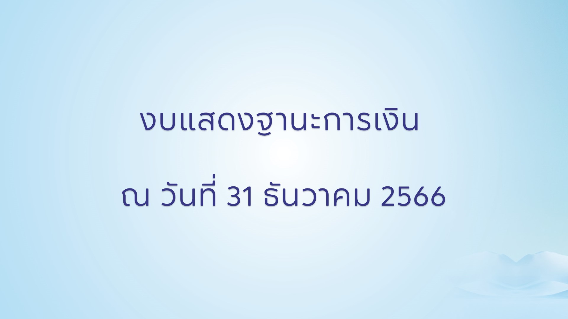 งบแสดงฐานะการเงิน ณ วันที่ 31 ธันวาคม 2566